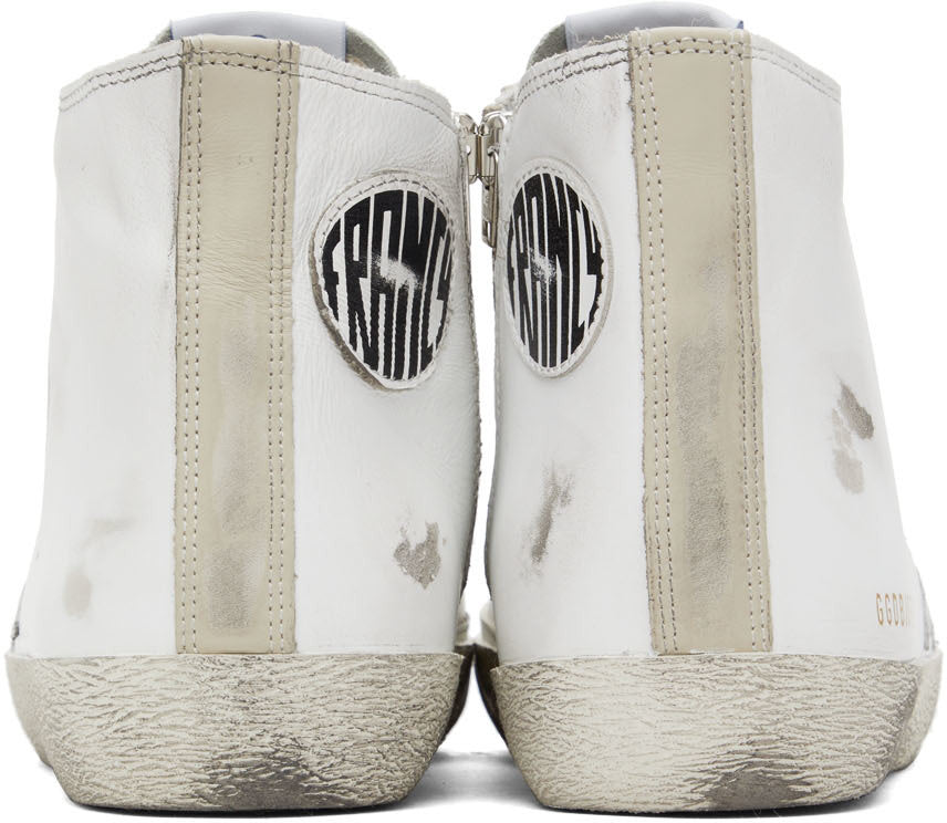 GOLDEN GOOSE حذاء سنيكرز فرانسي كلاسيك طويل الرقبة أبيض وفضي