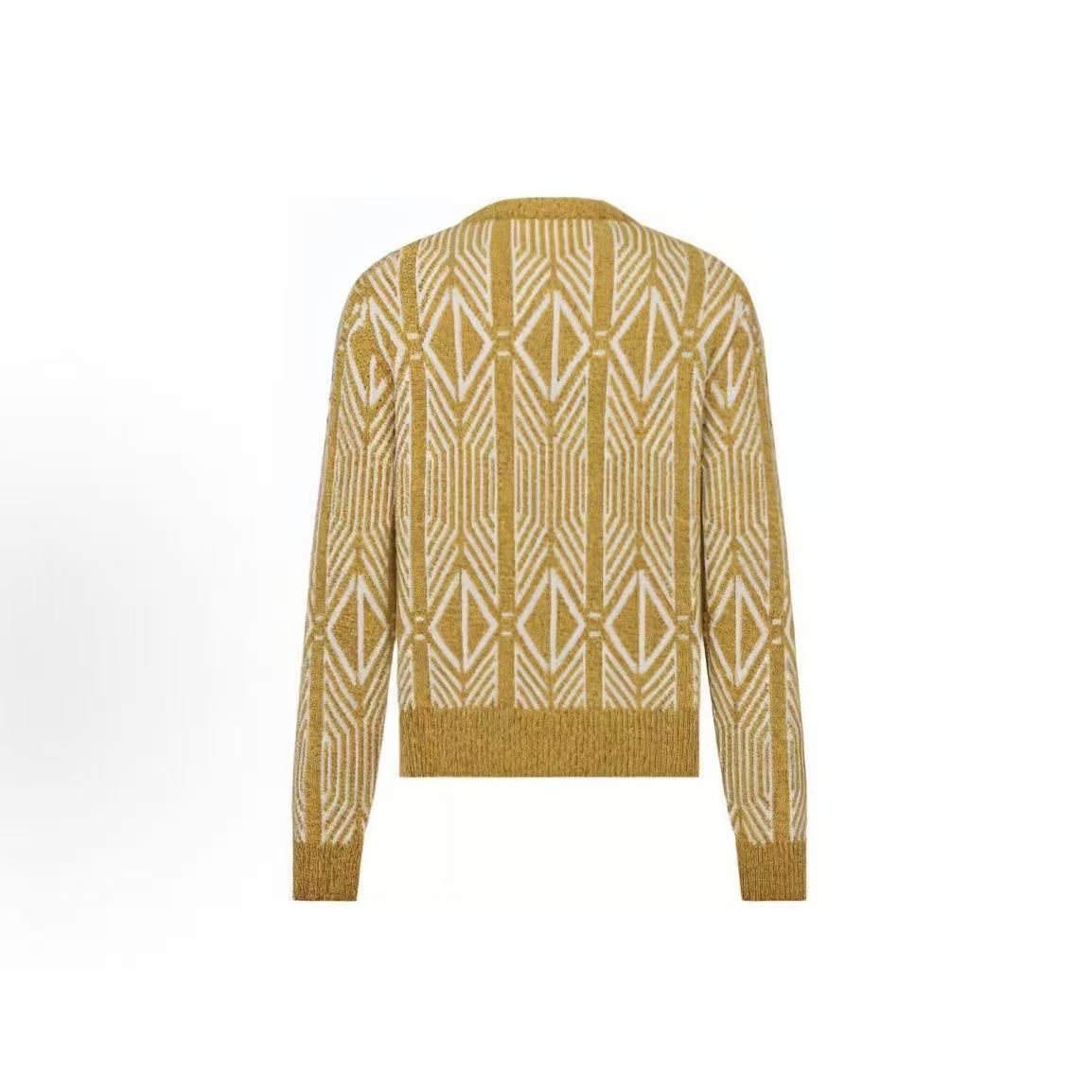 DIOR (Dior) Men's Long Sleeve Round-neck Pullover with Diamond Stripes, Yellow