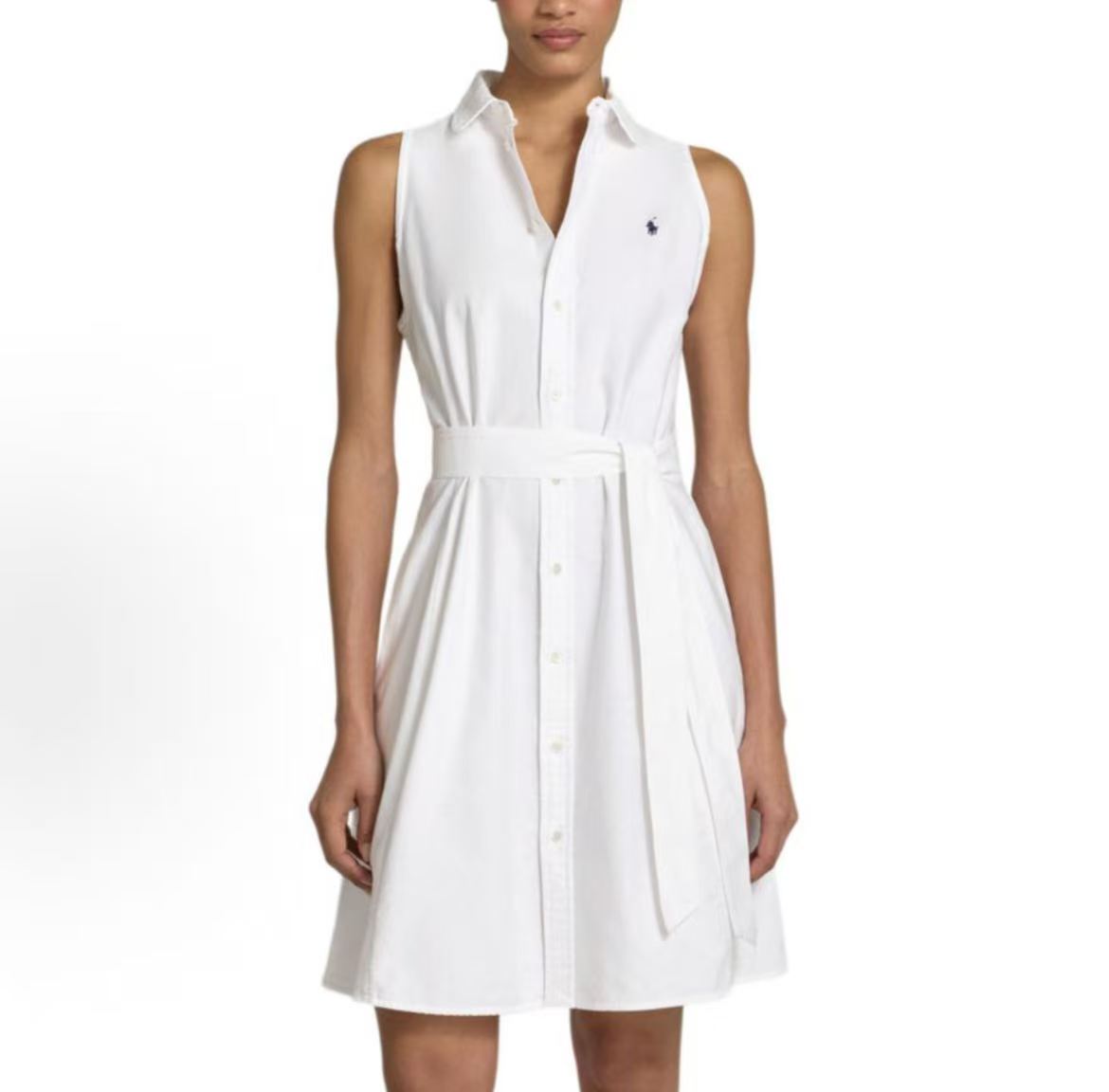 Ralph Lauren SS26 Linen Shirt-style A-line Sleeveless Dress for Women in White