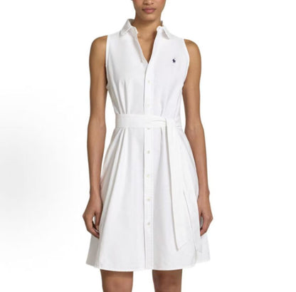 Ralph Lauren SS26 Linen Shirt-style A-line Sleeveless Dress for Women in White