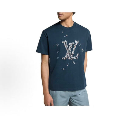 LOUIS VUITTON FW25 Autumn-Winter Men's Collection: Plaid Logo Round-neck Short-sleeved T-shirt for Men - Blue