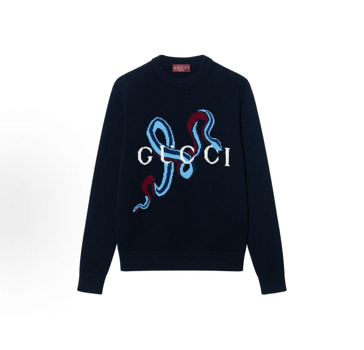 GUCCI 2025 Spring Season New Year Collection - Solid Embroidered Round-neck Long-sleeved Sweater for Men - Blue