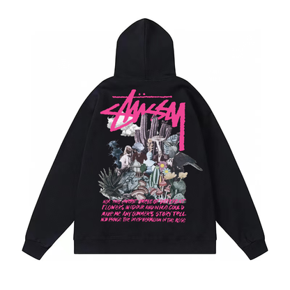 STUSSY CACTUS PRINT HOODIE BLACK