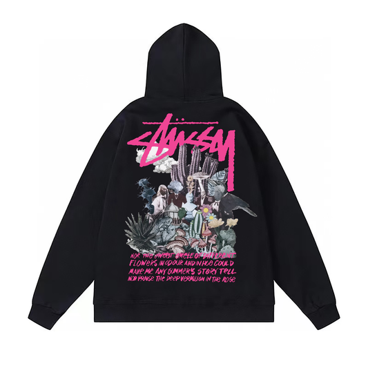 STUSSY CACTUS PRINT HOODIE BLACK