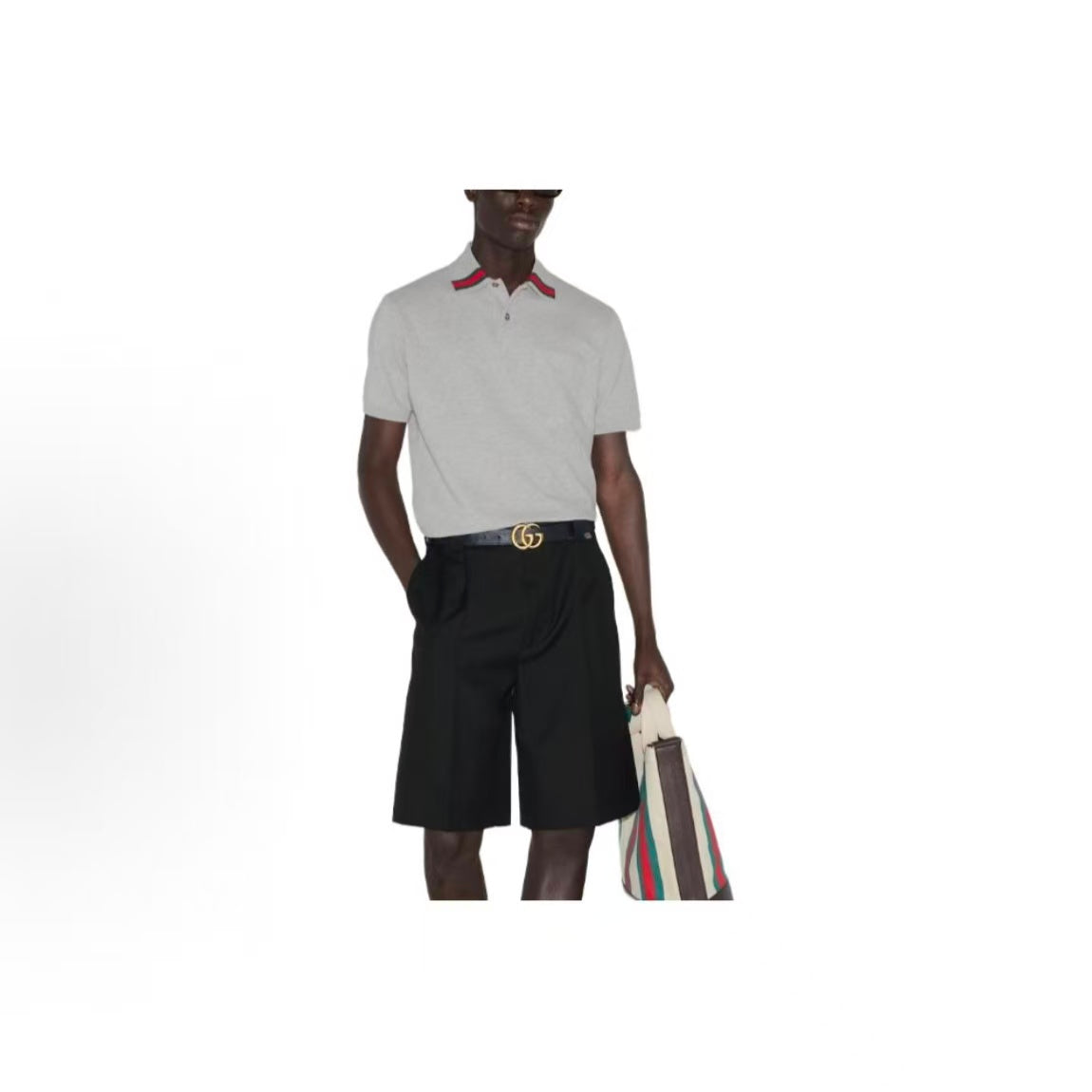 GUCCI Polo shirt with contrasting colors and a fitted design, featuring a polo collar and short sleeves, for men. In gray color.
