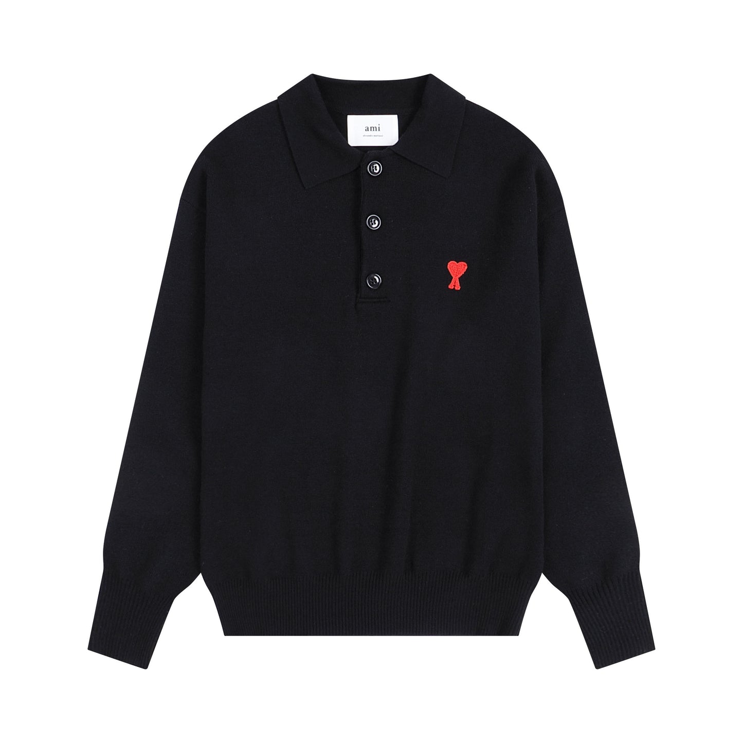 AMI Small Logo Button Polo Sweatshirt Black