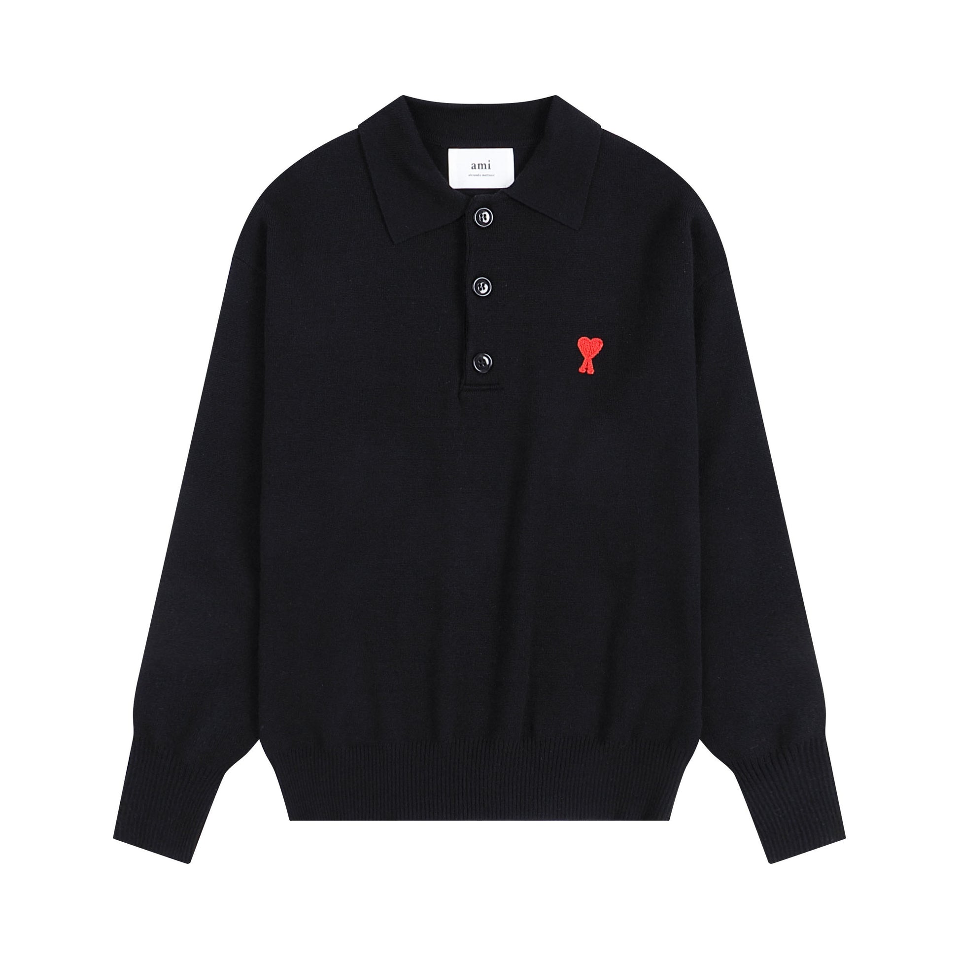 AMI Small Logo Button Polo Sweatshirt Black