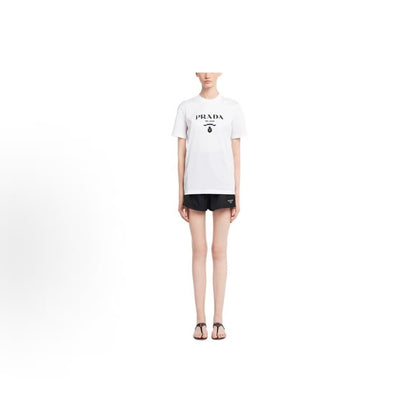 PRADA SS22 Logo pattern plain knit short-sleeved T-shirt for women, white color