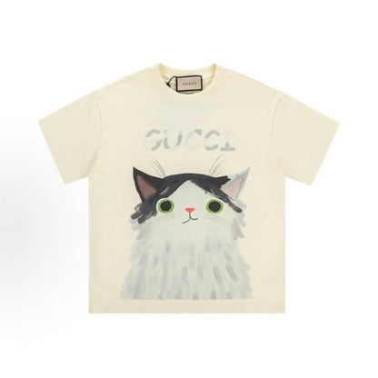 GUCCI - Summer Oil Painting Cat Cartoon Short-Sleeved Round-Neck T-Shirt - Men's and Women's style alike