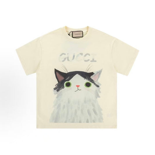 GUCCI - Summer Oil Painting Cat Cartoon Short-Sleeved Round-Neck T-Shirt - Men's and Women's style alike