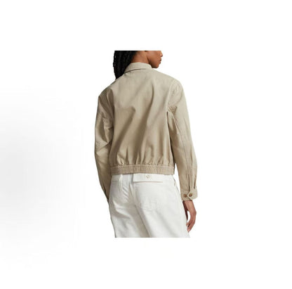 Ralph Lauren Petite Spurs Embroidery Solid Twill Cotton Buttoned Long-Sleeved Elastic Hem Jacket Coat - Loose Fit Women's - Khaki Color