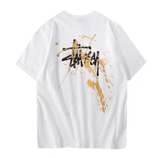 STUSSY SPLASH GOLD PRINT TEE WHITE