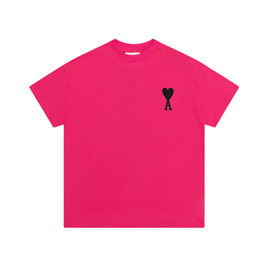 AMI Black Logo Tee Rose Red