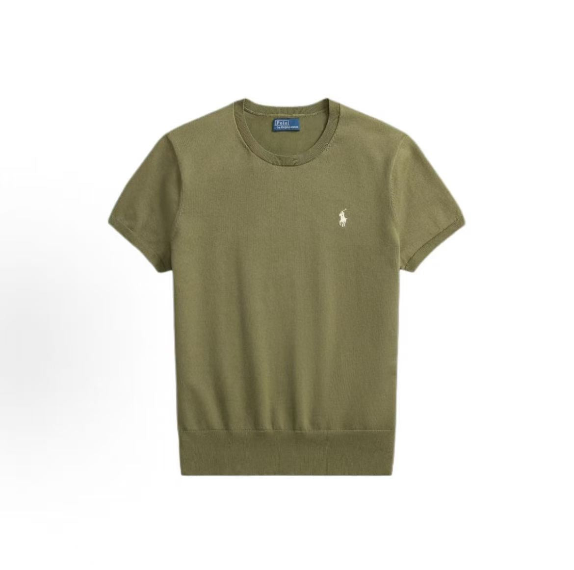 Ralph Lauren Solid-color Small Spikes Embroidered Short-Sleeved Round-neck Knit Shirt - Standard Fit - Women's Style