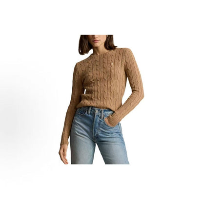 Ralph Lauren Small Horse Logo Embroidered Twisted Knot Solid Cotton Round-neck Pullover Long Sleeve Sweater Slim Fit Women's Item Beige