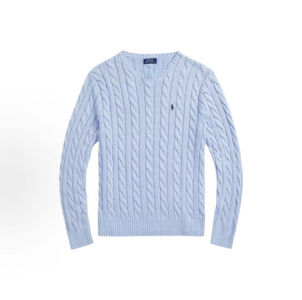Ralph Lauren SS24 Solid-color Logo Embroidered Twisted Knitted Round-neck Long-sleeve Knit Shirt Standard Fit Men's Style Violet Blue