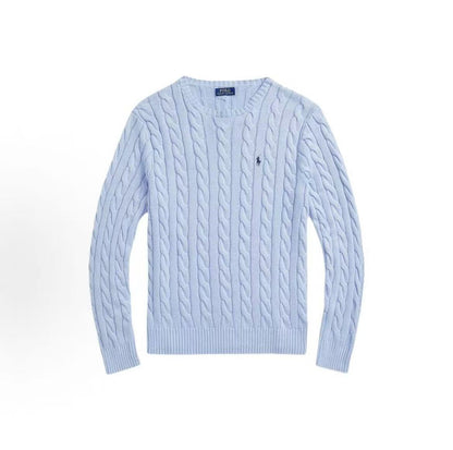 Ralph Lauren SS24 Solid-color Logo Embroidered Twisted Knitted Round-neck Long-sleeve Knit Shirt Standard Fit Men's Style Violet Blue