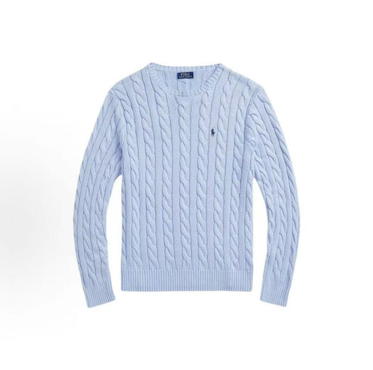 Ralph Lauren SS24 Solid-color Logo Embroidered Twisted Knitted Round-neck Long-sleeve Knit Shirt Standard Fit Men's Style Violet Blue