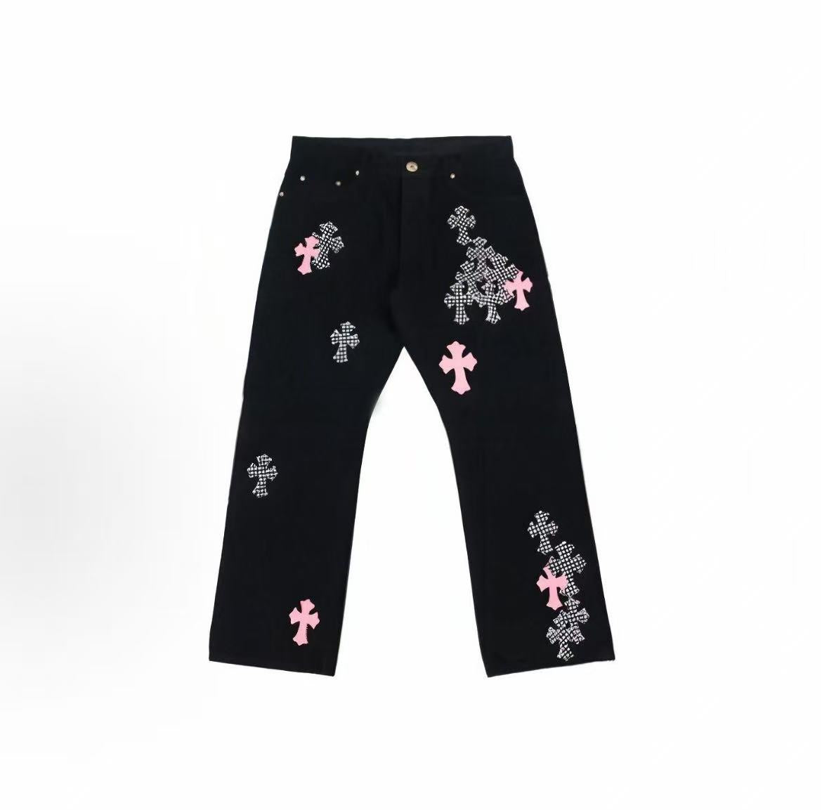 Chrome Hearts FW23 Printed Button Straight Denim Pants for Men - Black