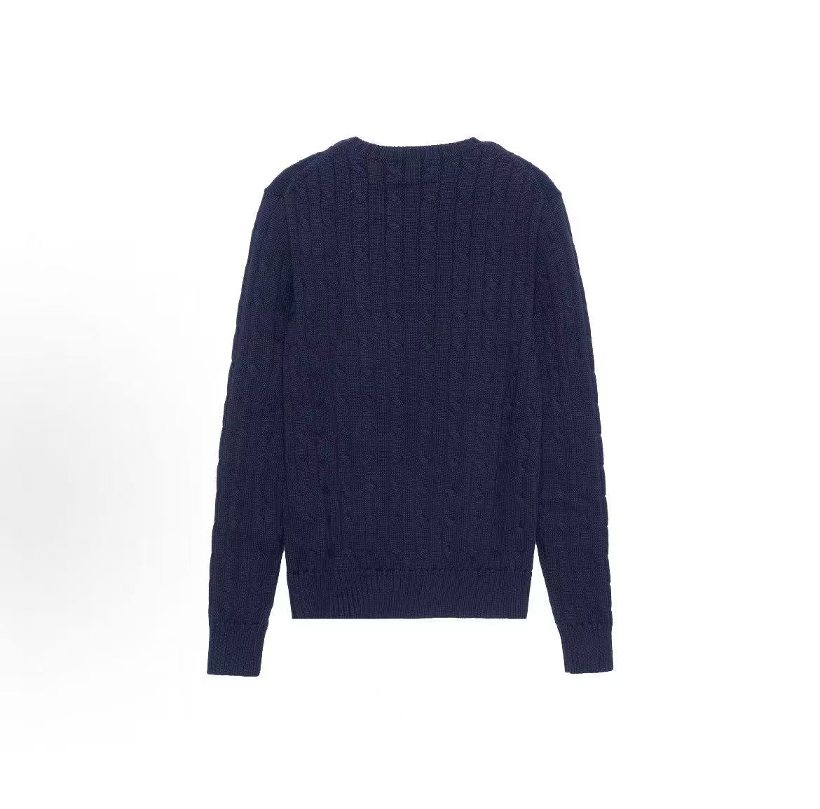 Ralph Lauren SS23 Solid-color Logo Embroidered Coarse Twisted Cotton Pullover Long-Sleeved Knit Shirt Standard Fit Women's Blue