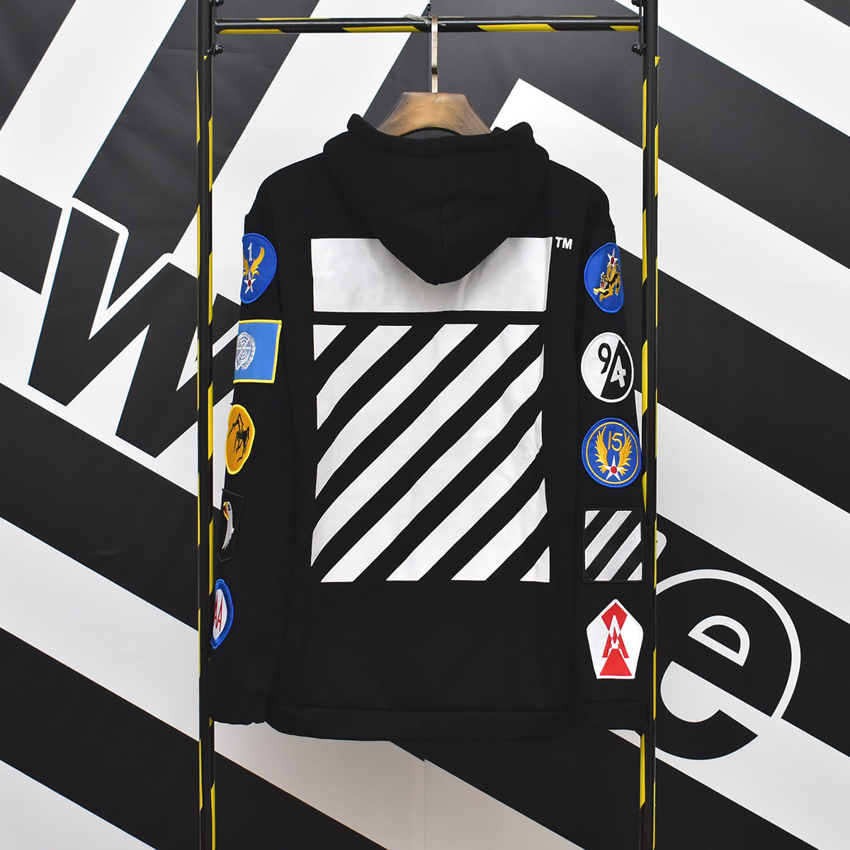 Off-White stripe badge zipper hooded cardigan sweatshirt black