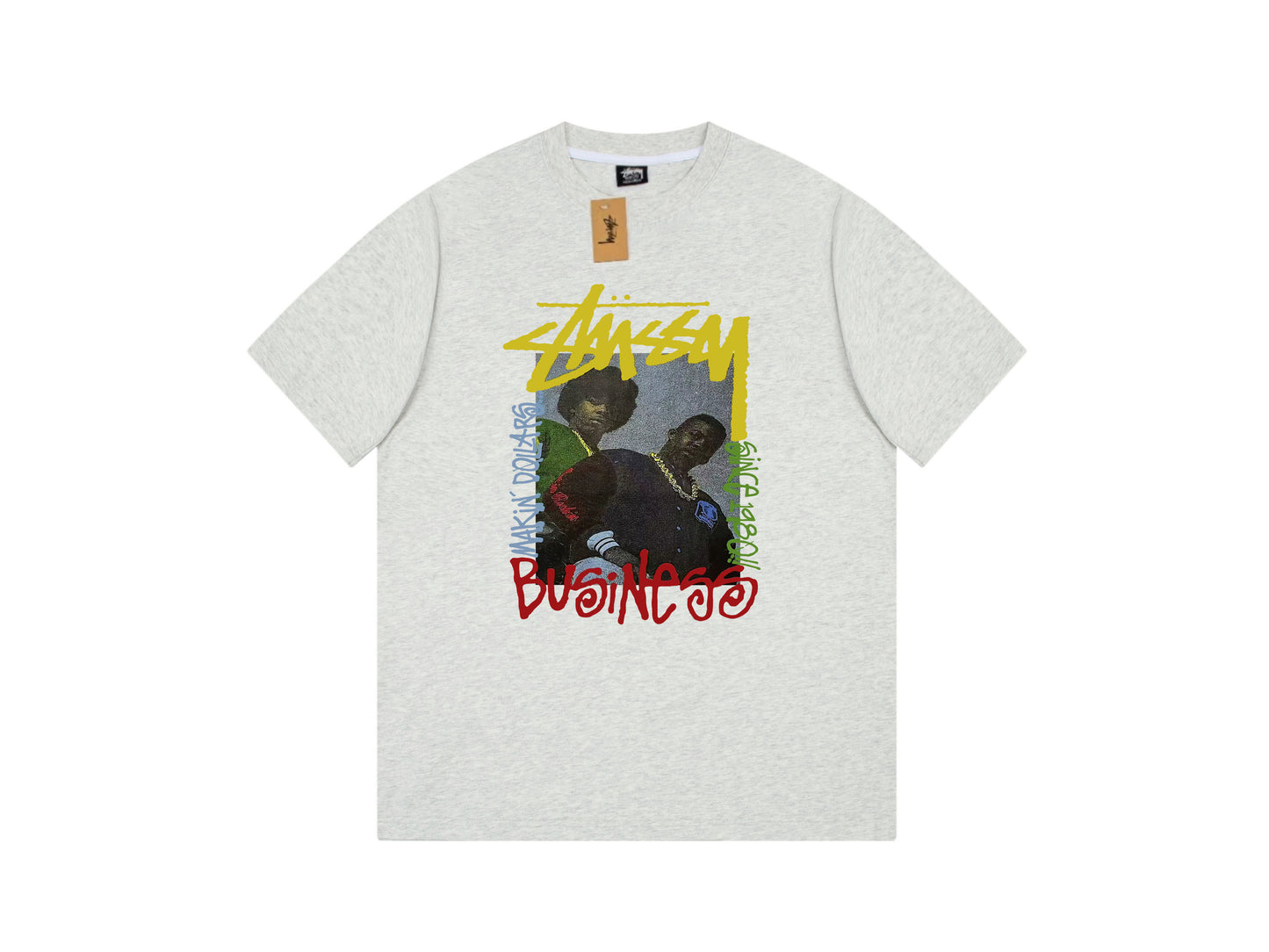 STUSSY CHARACTER LOGO PRINT TEE GREY
