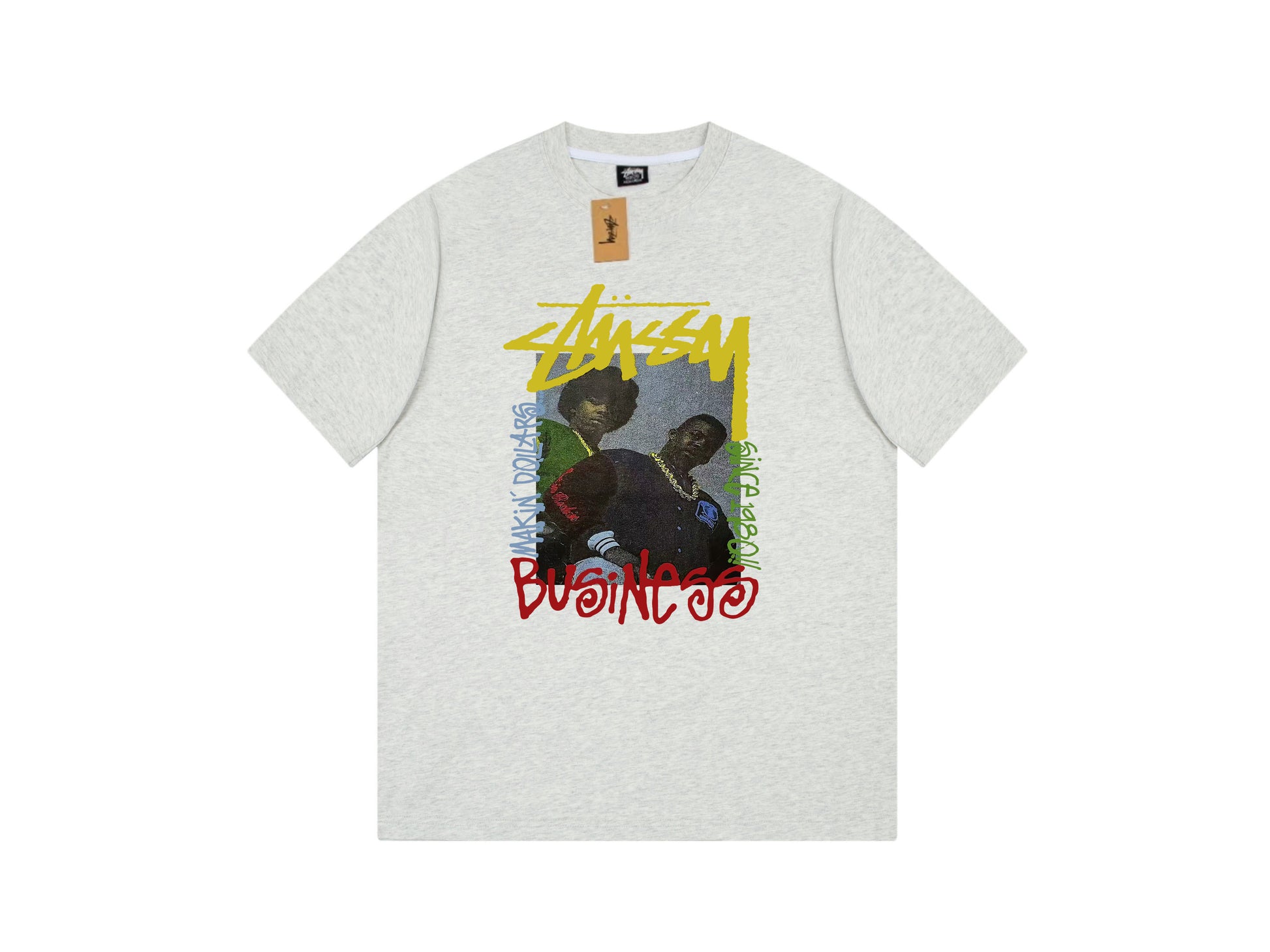 STUSSY CHARACTER LOGO PRINT TEE GREY