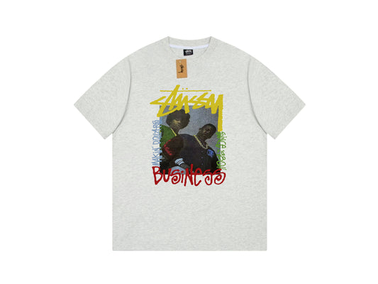 STUSSY CHARACTER LOGO PRINT TEE GREY