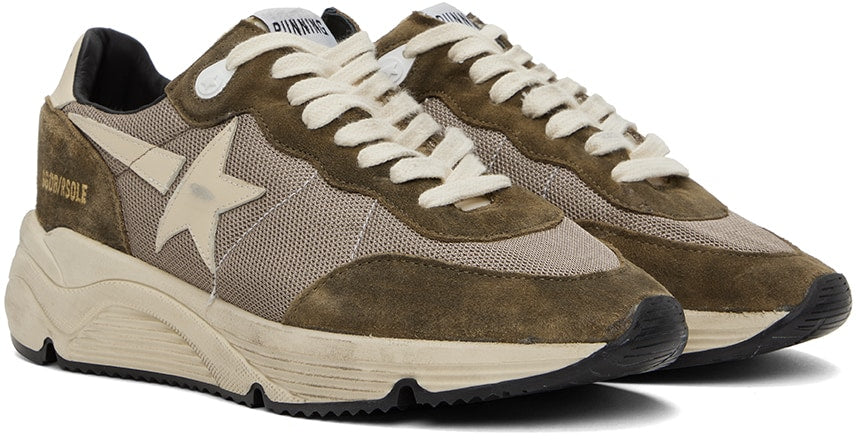 حذاء رياضي منخفض الساق Golden Goose بلون كاكي وبيج بنعل Running Sole
