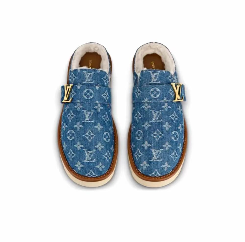 LOUIS VUITTON Cosy denim wear-resistant comfortable overtop slippers men's blue