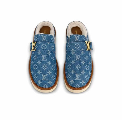 LOUIS VUITTON Cosy denim wear-resistant comfortable overtop slippers men's blue