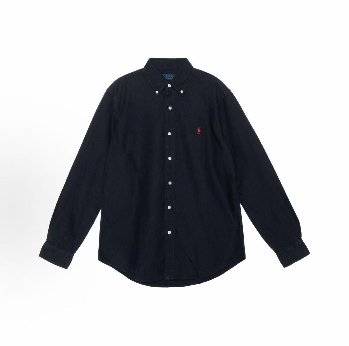 Ralph Lauren SS20 Logo Embroidered Oxford Blouse with Long Sleeves - Classic Version - Men's Polo - Black