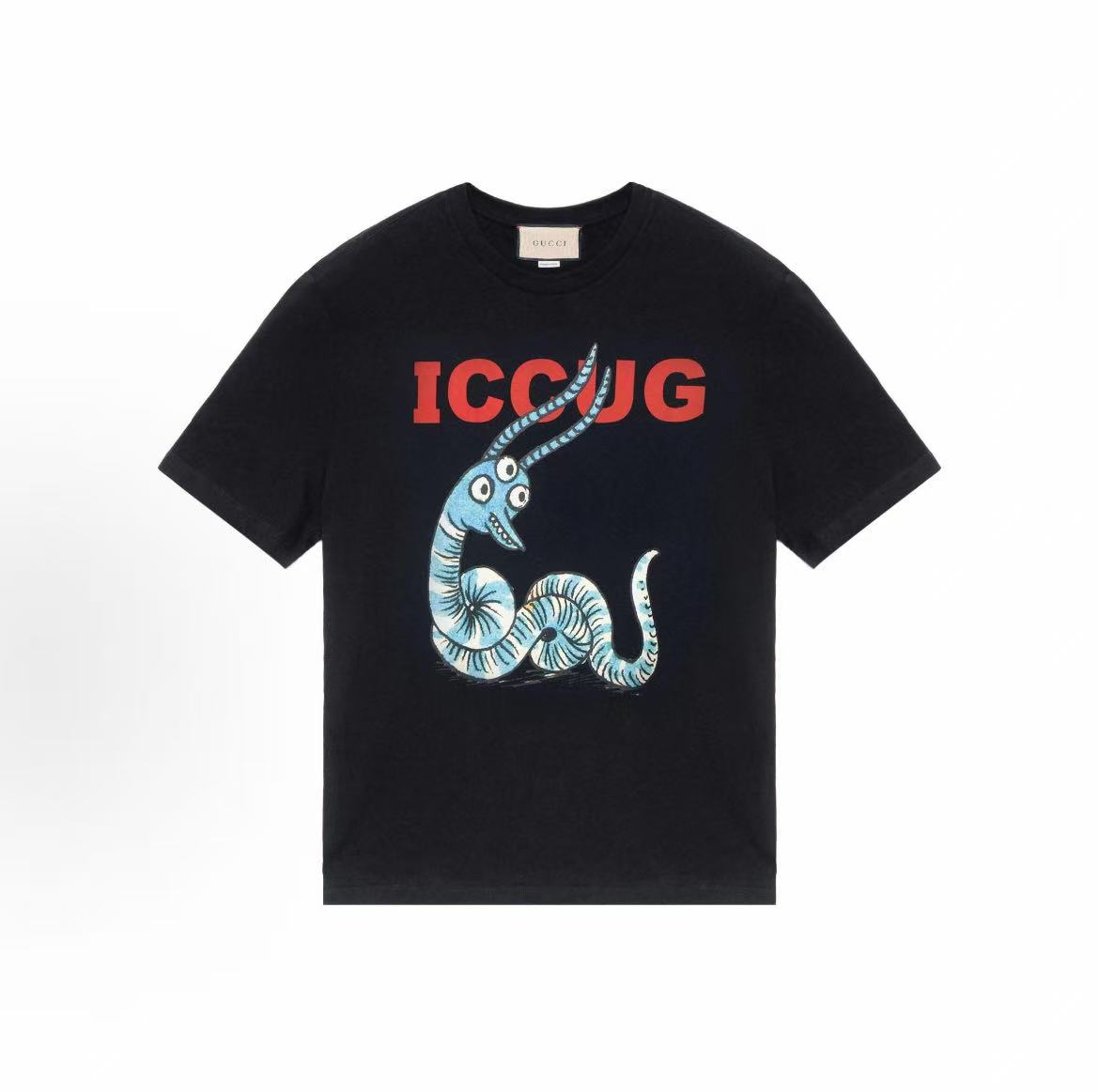 GUCCI Ancient Grecian SS21 Letter-Printed Loose Round-neck Short-sleeved T-Shirt for Men - Black