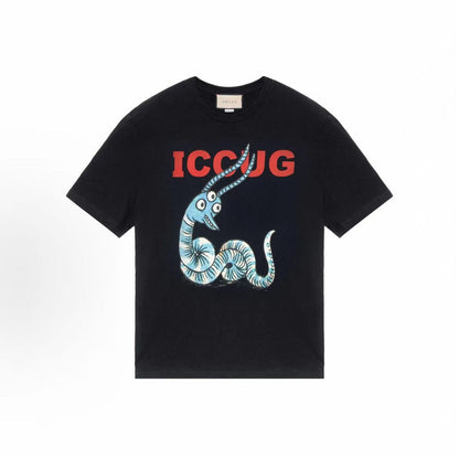 GUCCI Ancient Grecian SS21 Letter-Printed Loose Round-neck Short-sleeved T-Shirt for Men - Black