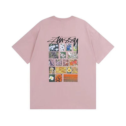 STUSSY Flower Grid Pigment Dyed Tee In Pink