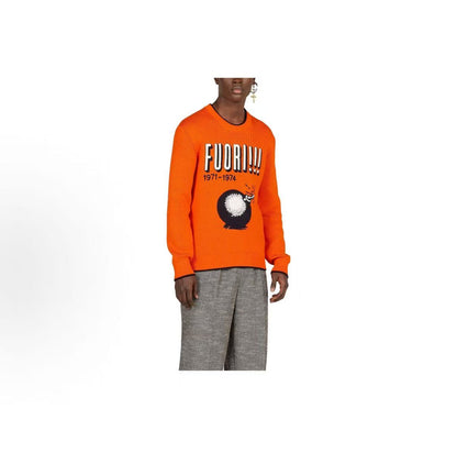 GUCCI / Gucci Round-neck pullover with alphanumeric pattern print, long-sleeved sweater for men, orange color