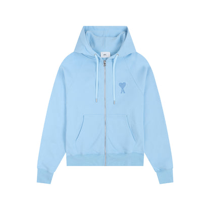 AMI Classic Zipper Logo Hooded Sweater Sky Blue