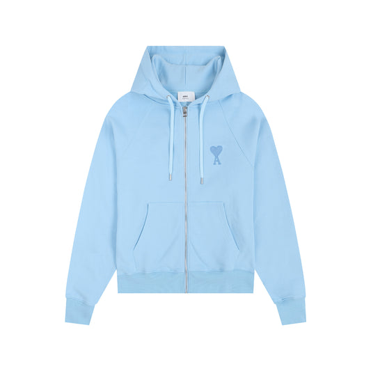 AMI Classic Zipper Logo Hooded Sweater Sky Blue