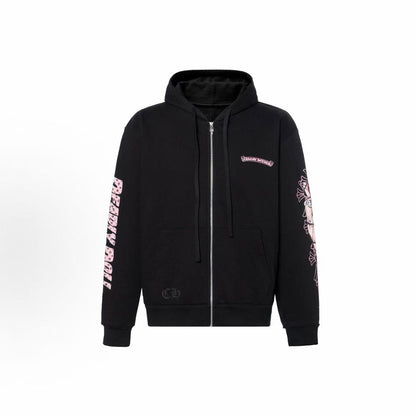 Chrome Hearts Doll Series Letter Print Zip-Up Long Sleeve Jacket, Unisex, Black