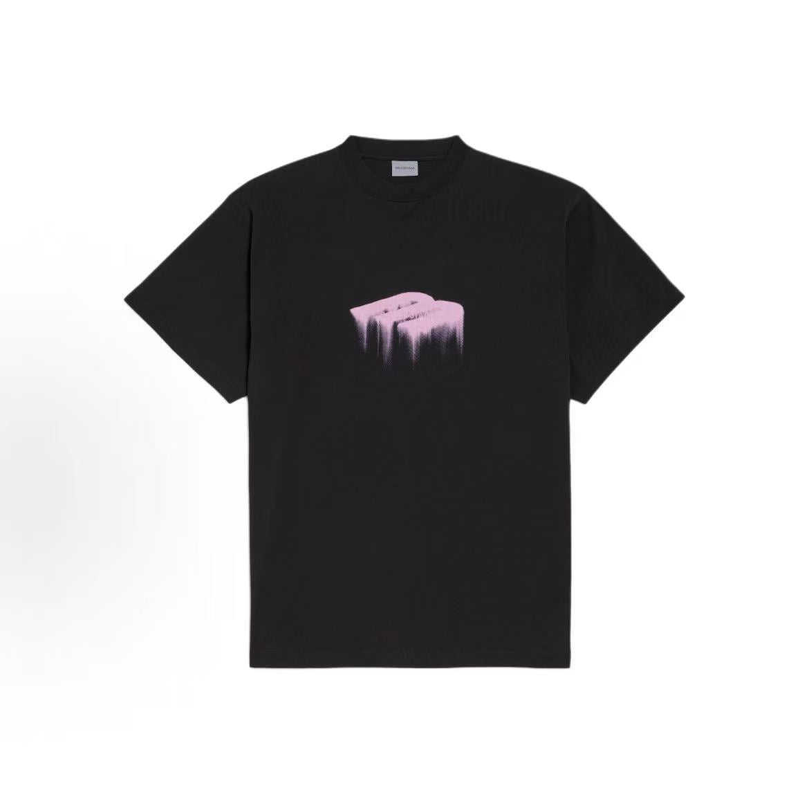 Balenciaga SS26 WET BRUSH Extra-large Round-neck Cotton Logo Short-Sleeve Printed Plain Knit Profile T-shirt Loose Fit Men's Style Black