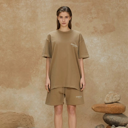FOG FEAR OF GOD 22 ESSENTIALS double line single row flocking loose T-shirt Oak brown