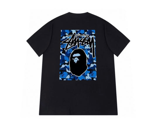 STUSSY x BAPE LOGO TEE BLACK