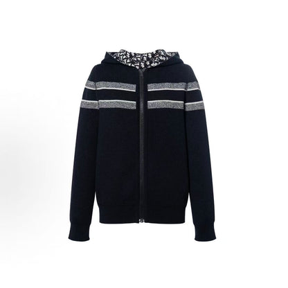 DIOR (Dior) ESSENTIAL ALPS Limited Edition Women's Collection Oblique Print Double-Sided Wearable Hooded Zip Pullover Women's Item Navy Blue