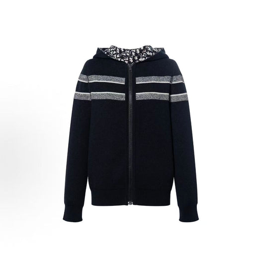 DIOR (Dior) ESSENTIAL ALPS Limited Edition Women's Collection Oblique Print Double-Sided Wearable Hooded Zip Pullover Women's Item Navy Blue