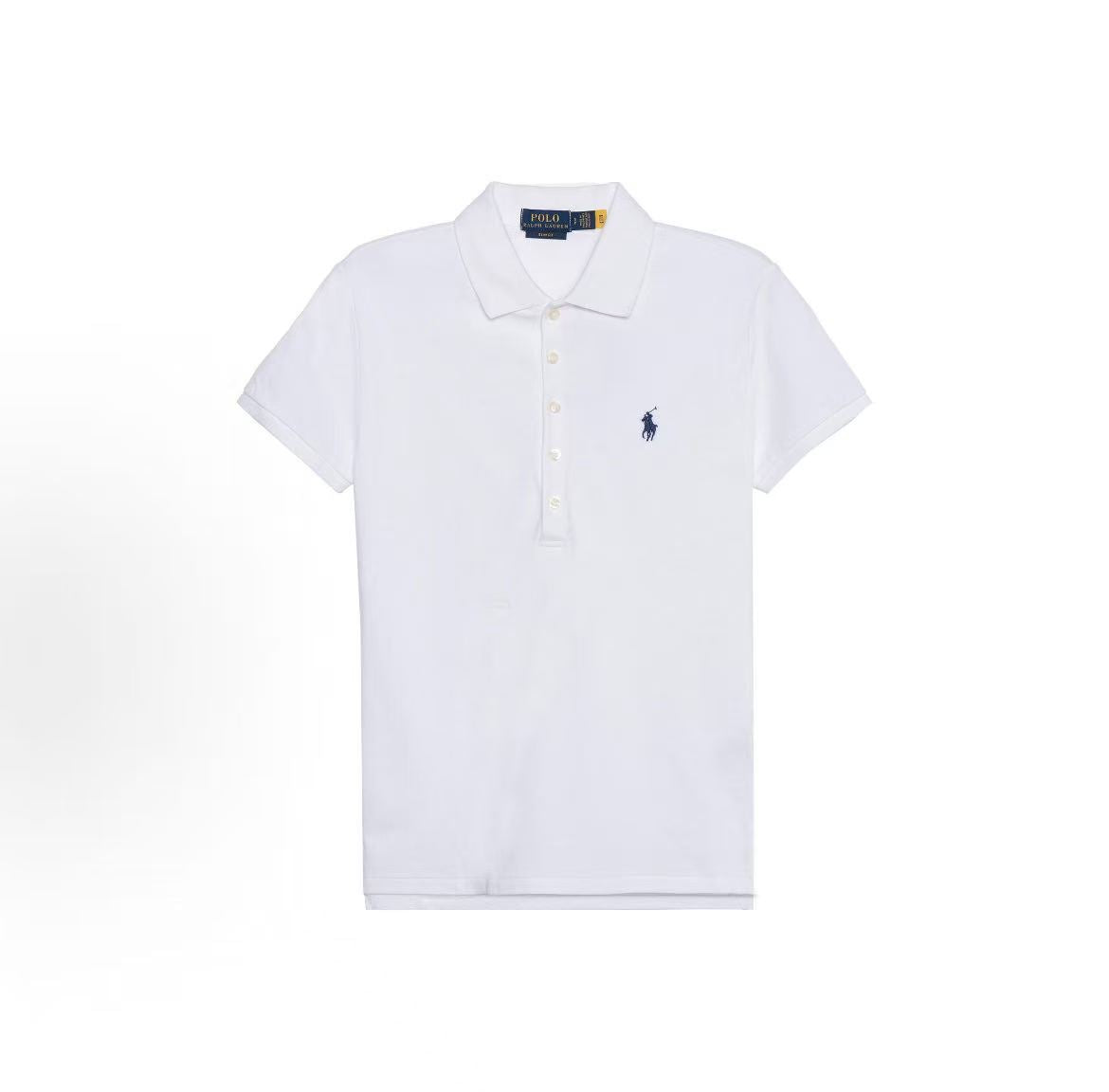 Ralph Lauren SS22 Solid-color Single-breasted Straight-Tee Polo Shirt - Slim Fit - Women's - White