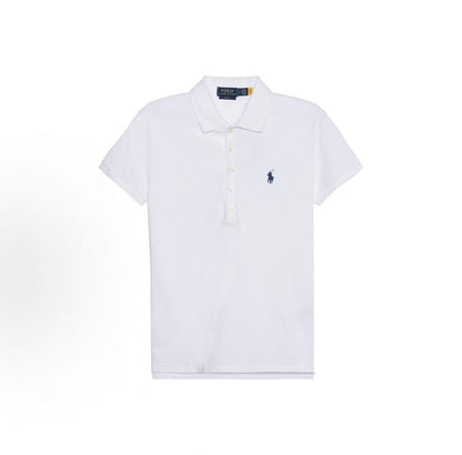 Ralph Lauren SS22 Solid-color Single-breasted Straight-Tee Polo Shirt - Slim Fit - Women's - White