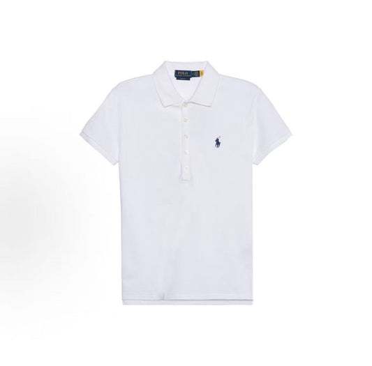 Ralph Lauren SS22 Solid-color Single-breasted Straight-Tee Polo Shirt - Slim Fit - Women's - White