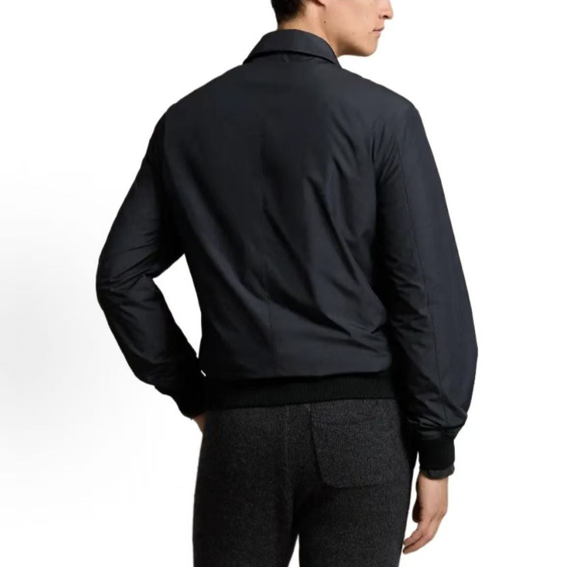 Ralph Lauren FW24 Reversible Waterproof Small Quill Embroidered Logo Pattern Solid Color Pockets Pointed Collar Full Zip Long Sleeve Jacket Coat - Classic Edition Men's Polo Black