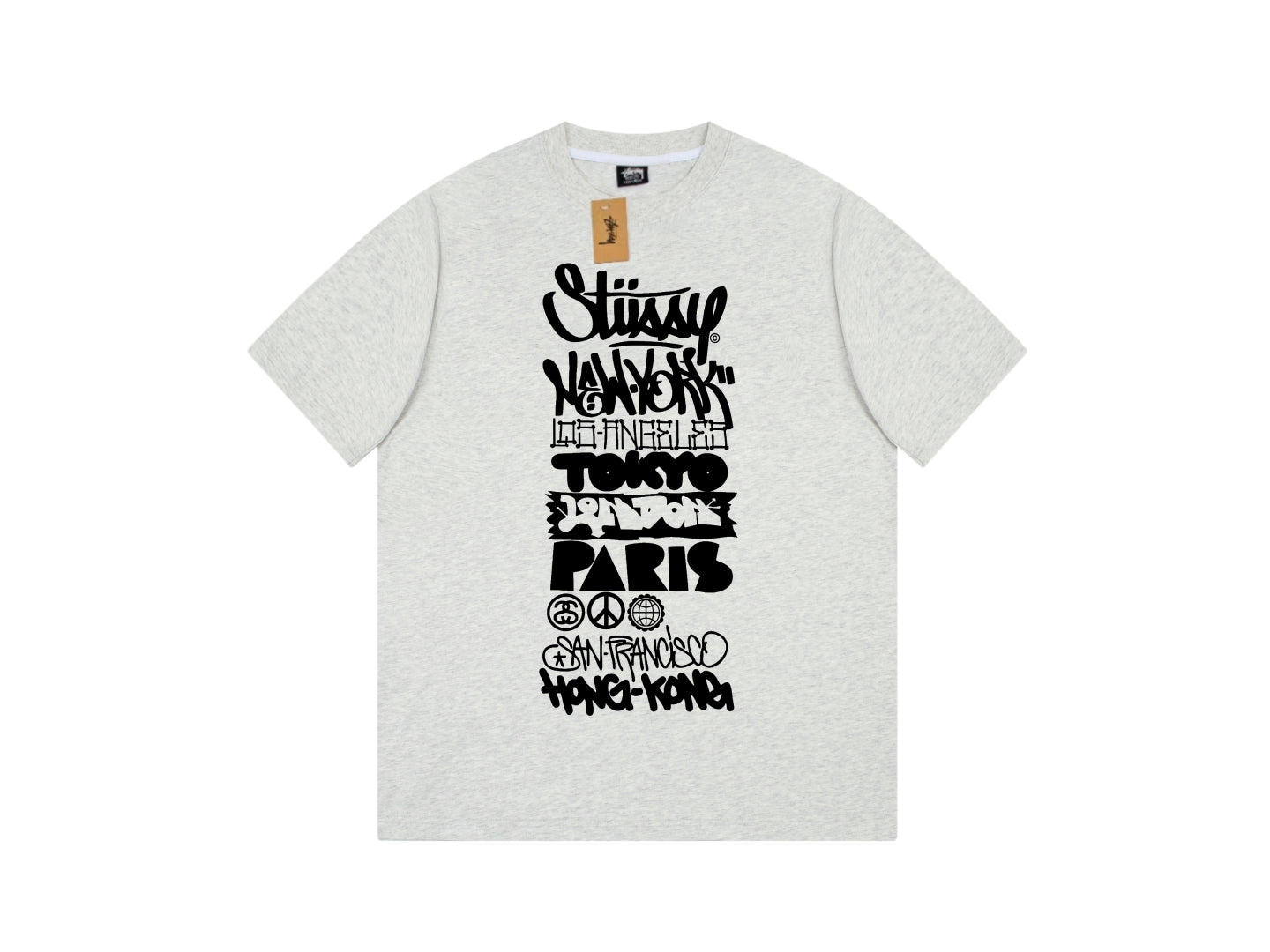 STUSSY GRAFFITI LOGO PRINT TEE GREY