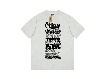 STUSSY GRAFFITI LOGO PRINT TEE GREY